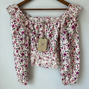 True Craft Bell Sleeves Boho Top Sz Xs Ruffle Sleeves Pink Floral Blouse
